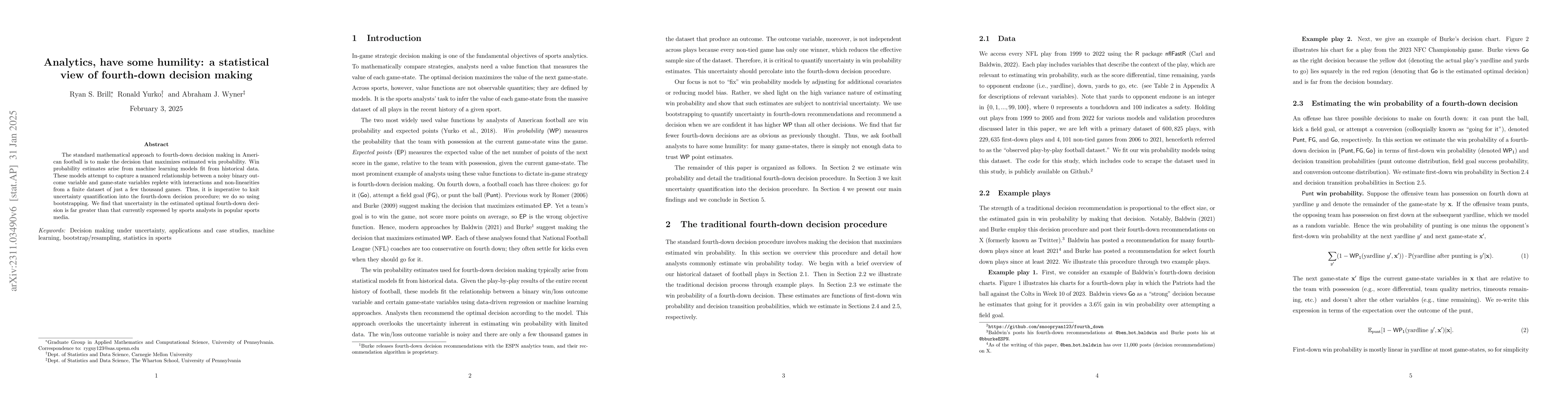 Thumbnail for Analytics, have some humility: a statistical view of fourth-down
  decision making