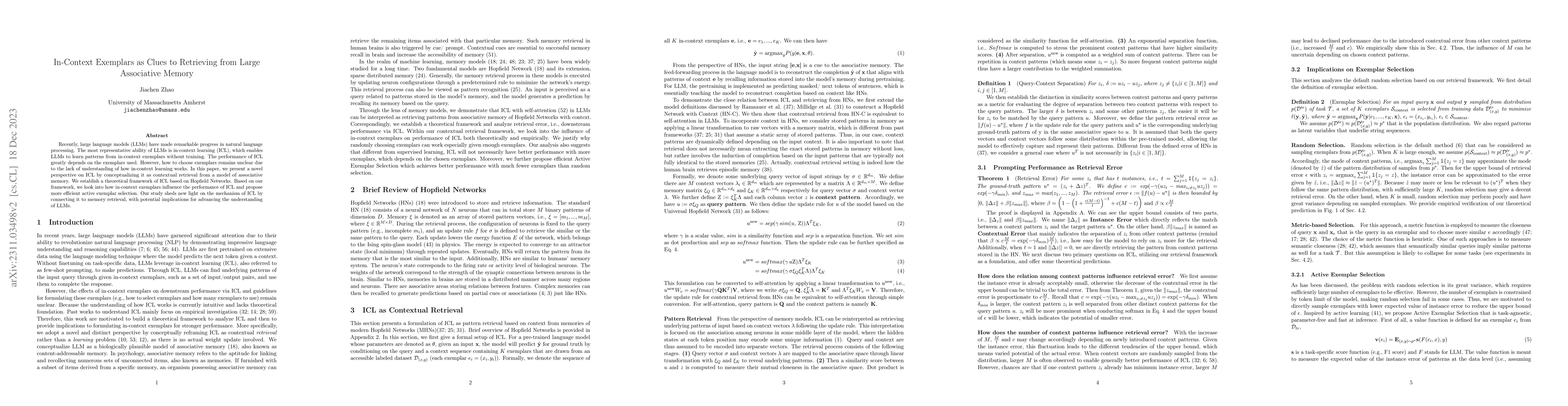 Thumbnail for In-Context Exemplars as Clues to Retrieving from Large Associative
  Memory
