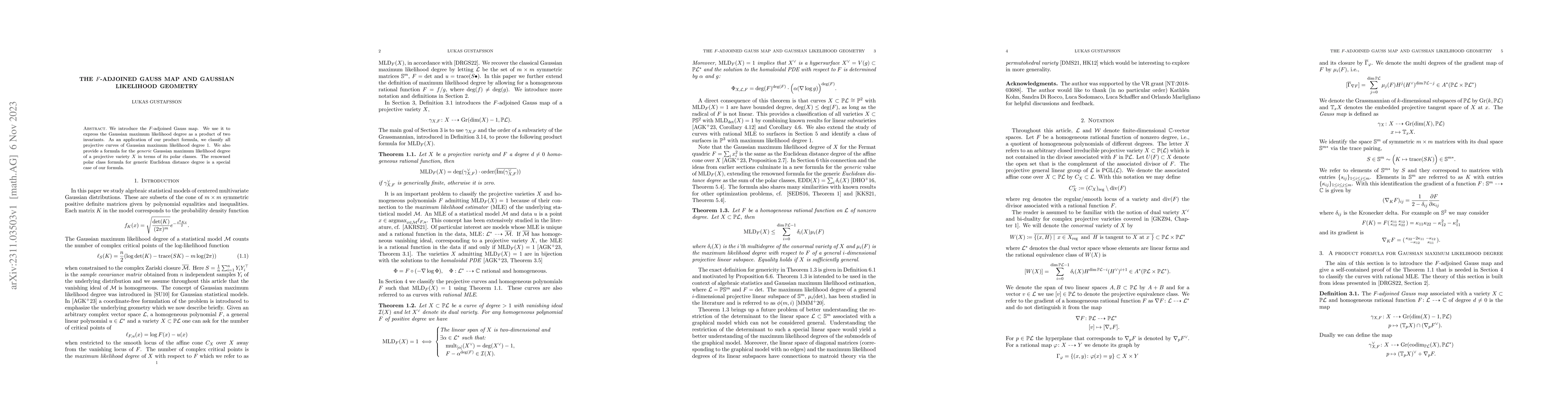Thumbnail for The $F$-adjoined Gauss Map and Gaussian Likelihood Geometry
