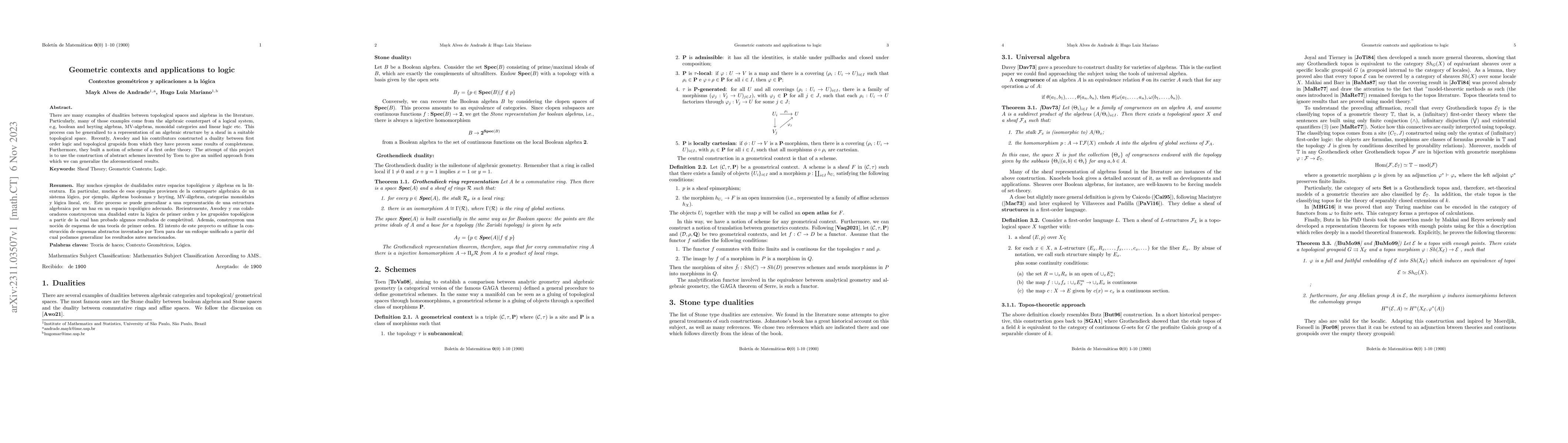 Thumbnail for Geometric contexts and applications to logic
