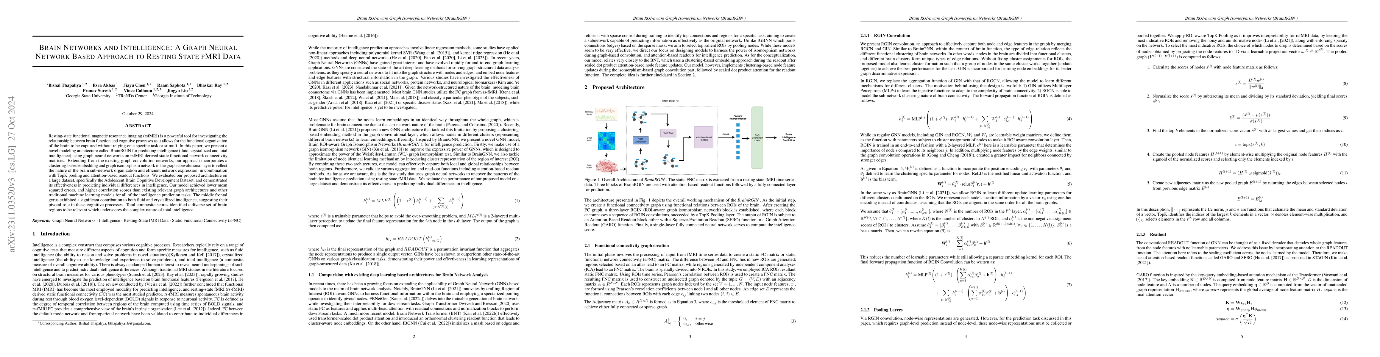 Thumbnail for Brain Networks and Intelligence: A Graph Neural Network Based Approach
  to Resting State fMRI Data
