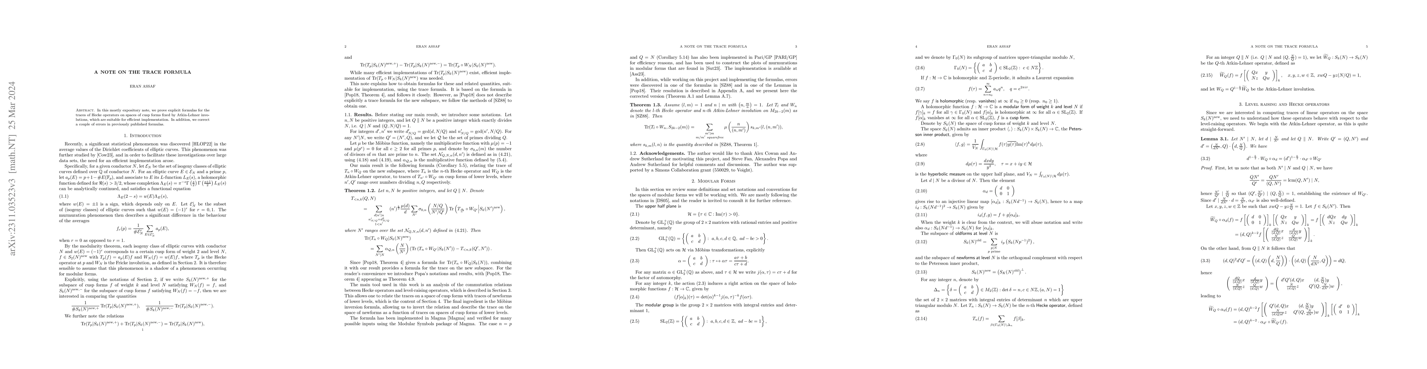 Thumbnail for A note on the trace formula
