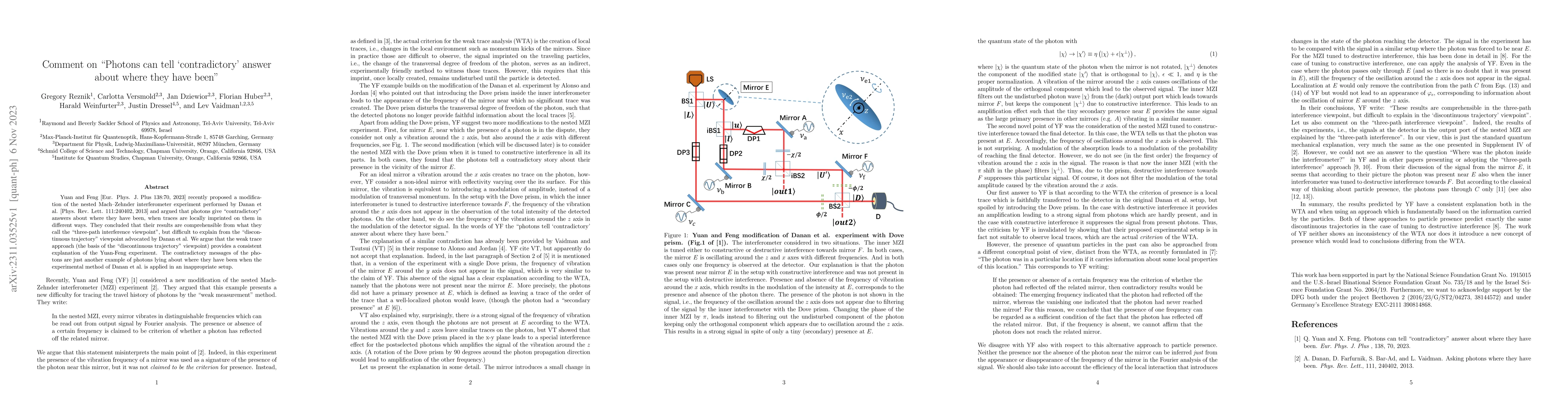 Thumbnail for Comment on "Photons can tell 'contradictory' answer about where they
  have been''