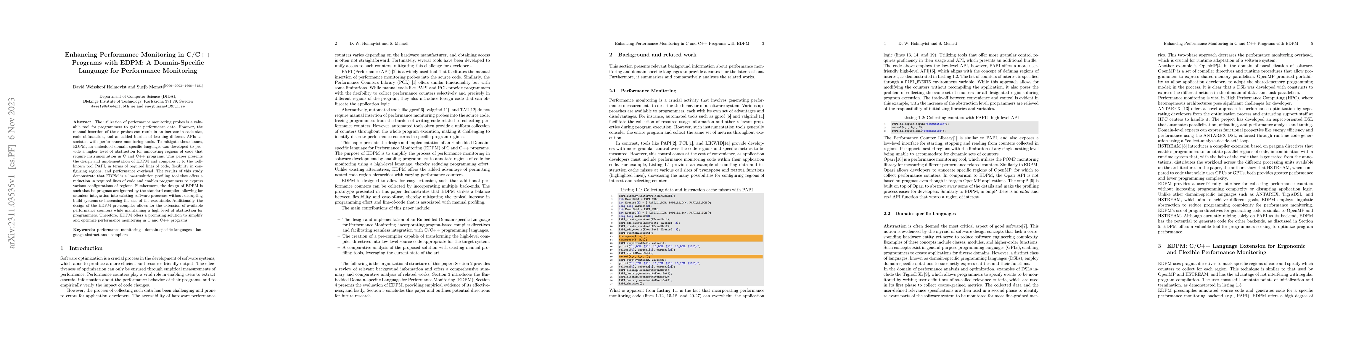 Thumbnail for Enhancing Performance Monitoring in C/C++ Programs with EDPM: A
  Domain-Specific Language for Performance Monitoring