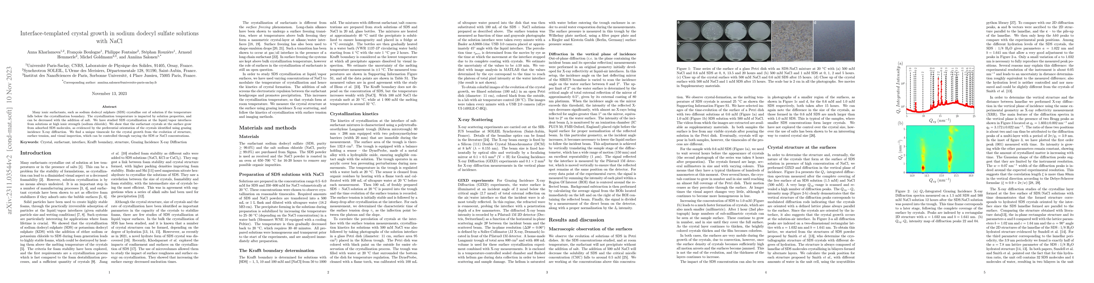 Thumbnail for Interface-templated crystal growth in sodium dodecyl sulfate solutions
  with NaCl