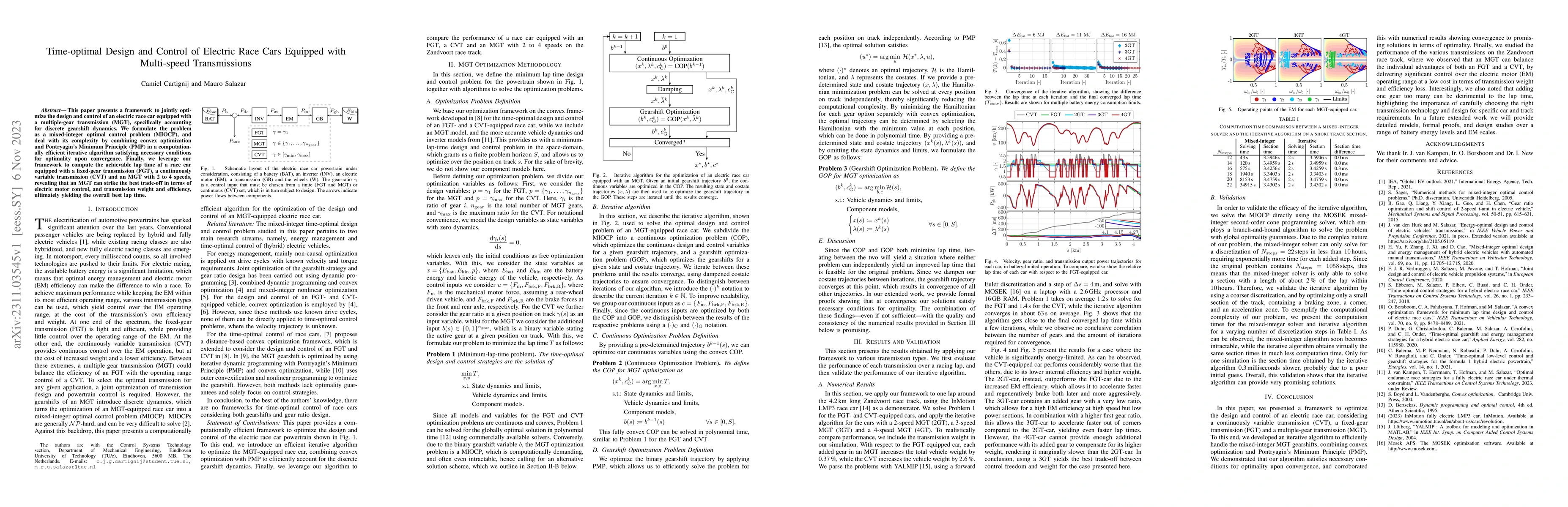 Thumbnail for Time-optimal Design and Control of Electric Race Cars Equipped with
  Multi-speed Transmissions