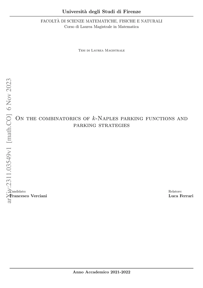 Thumbnail for On the combinatorics of $k$-Naples parking functions and parking
  strategies