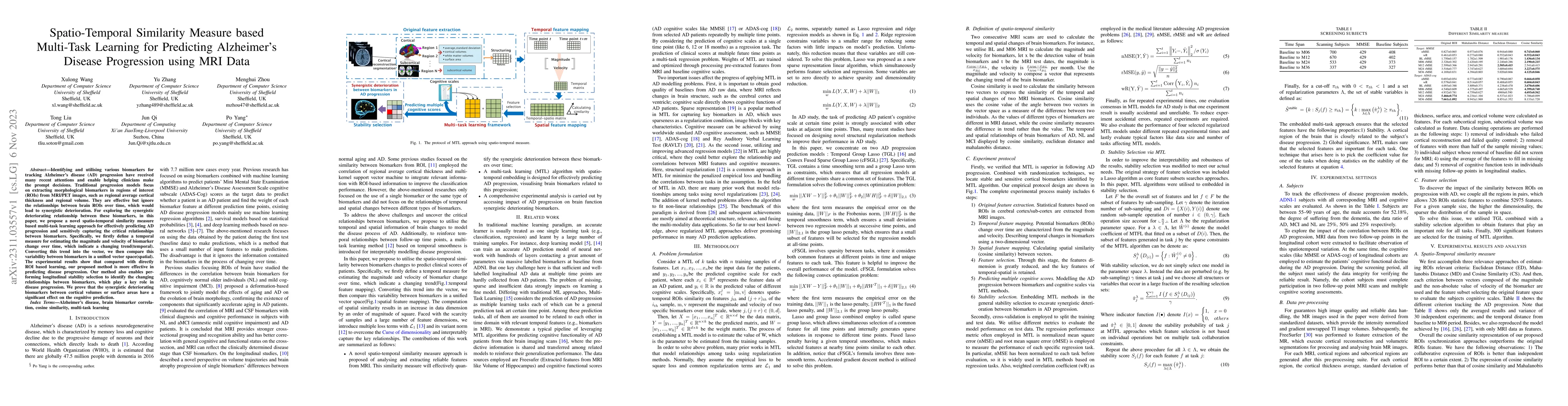 Thumbnail for Spatio-Temporal Similarity Measure based Multi-Task Learning for
  Predicting Alzheimer's Disease Progression using MRI Data