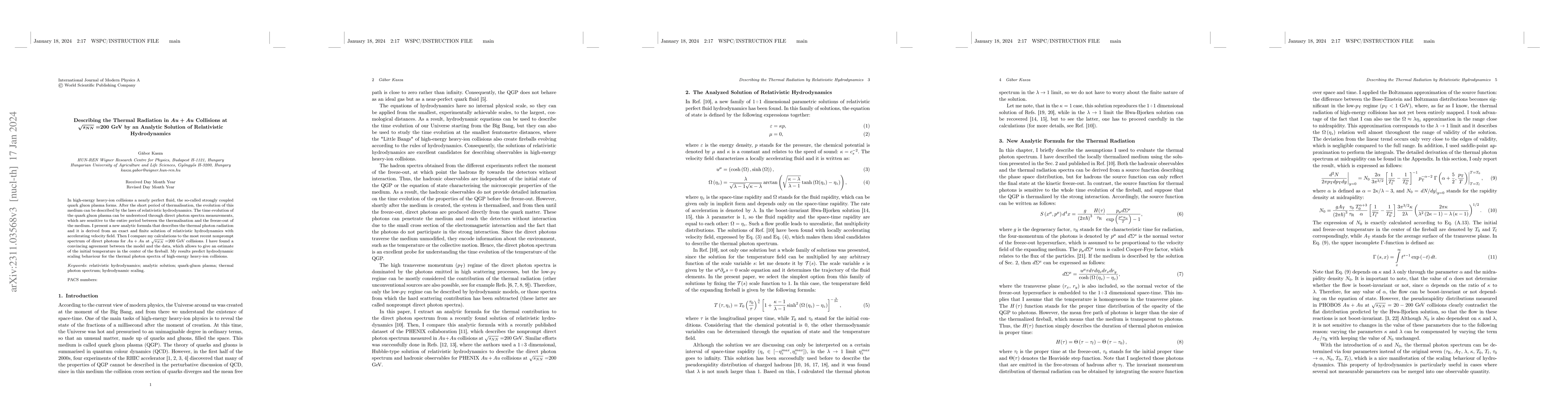 Thumbnail for Describing the Thermal Radiation in $Au+Au$ Collisions at
  $\sqrt{s_{NN}}=$200 GeV by an Analytic Solution of Relativistic Hydrodynamics