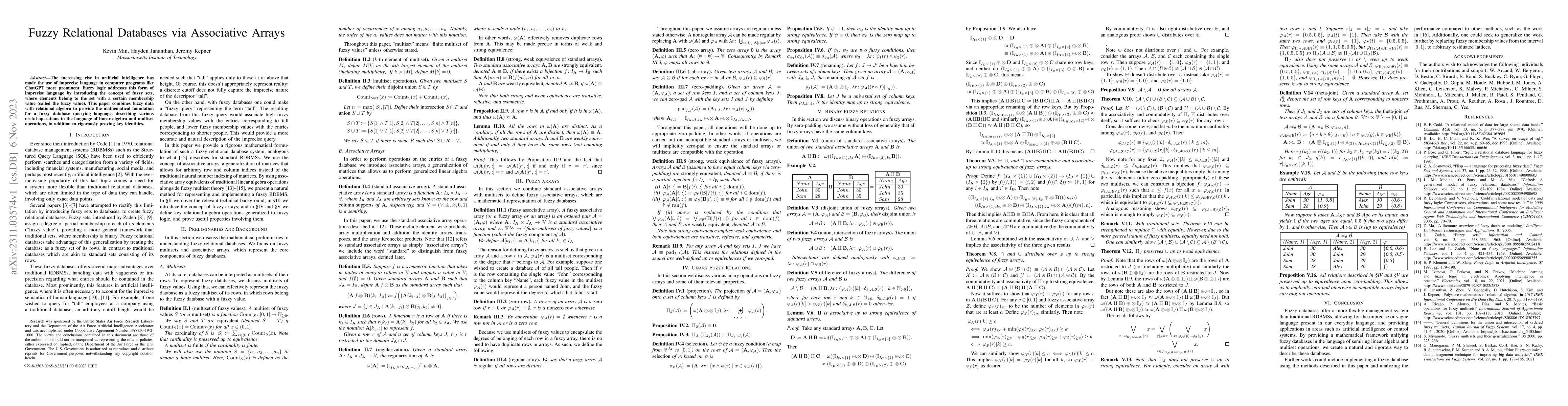 Thumbnail for Fuzzy Relational Databases via Associative Arrays