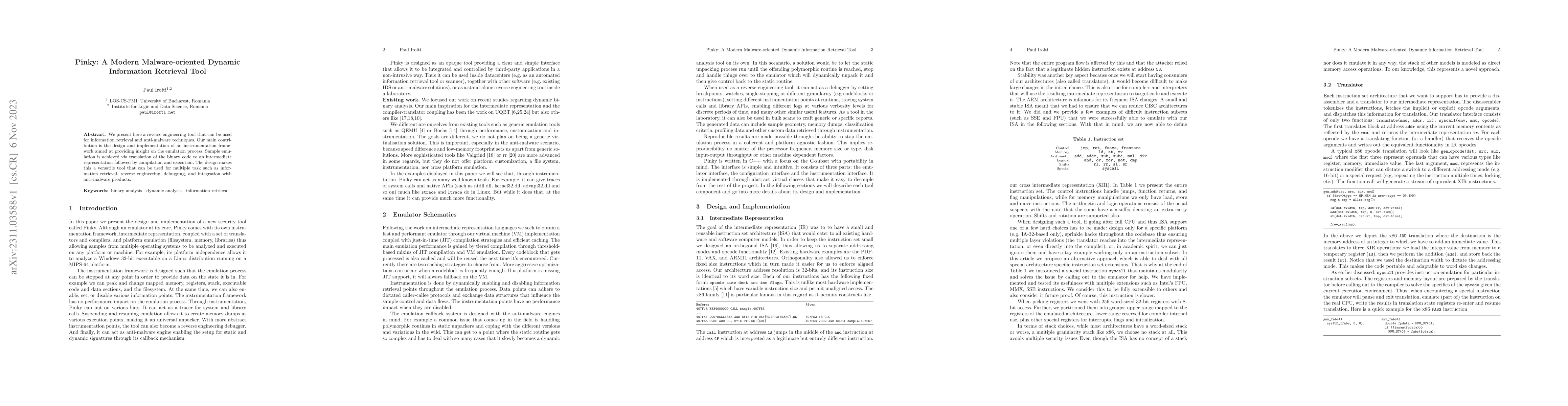 Thumbnail for Pinky: A Modern Malware-oriented Dynamic Information Retrieval Tool