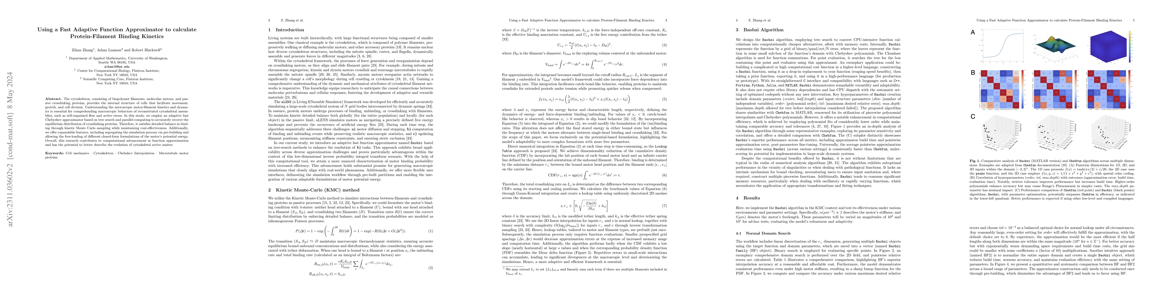 Thumbnail for Using a Fast Adaptive Function Approximator to calculate
  Protein-Filament Binding Kinetics