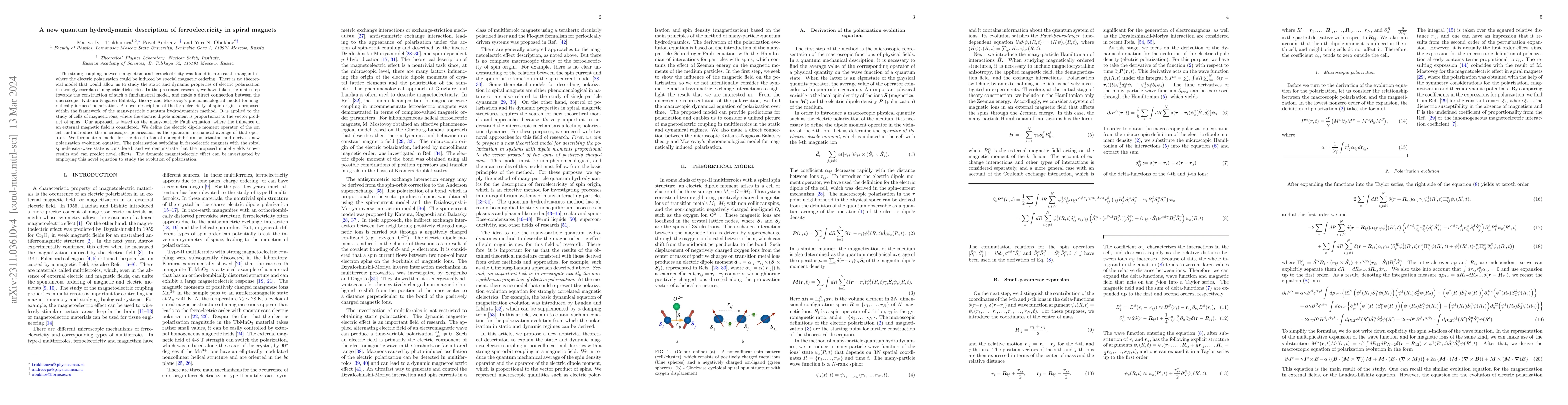 Thumbnail for A new quantum hydrodynamic description of ferroelectricity in spiral
  magnets