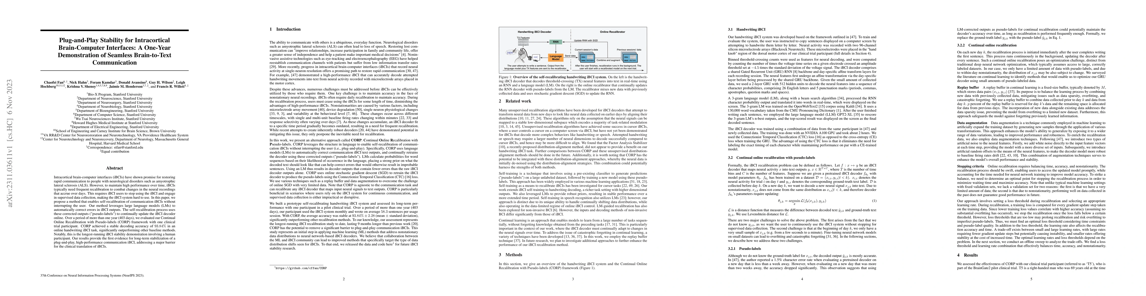 Thumbnail for Plug-and-Play Stability for Intracortical Brain-Computer Interfaces: A
  One-Year Demonstration of Seamless Brain-to-Text Communication