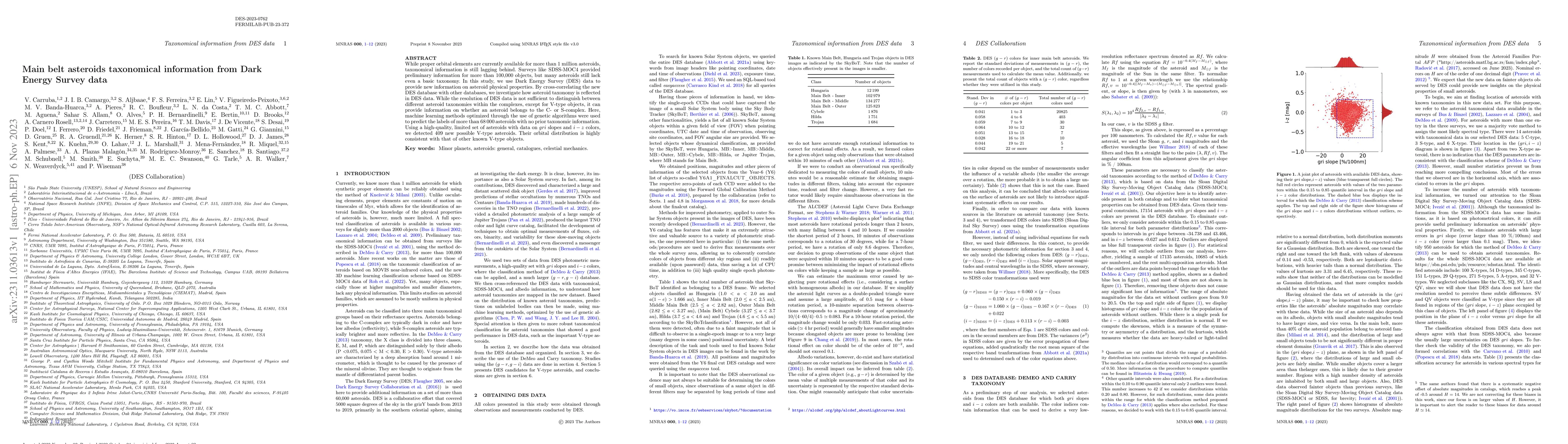 Thumbnail for Main belt asteroids taxonomical information from Dark Energy Survey data