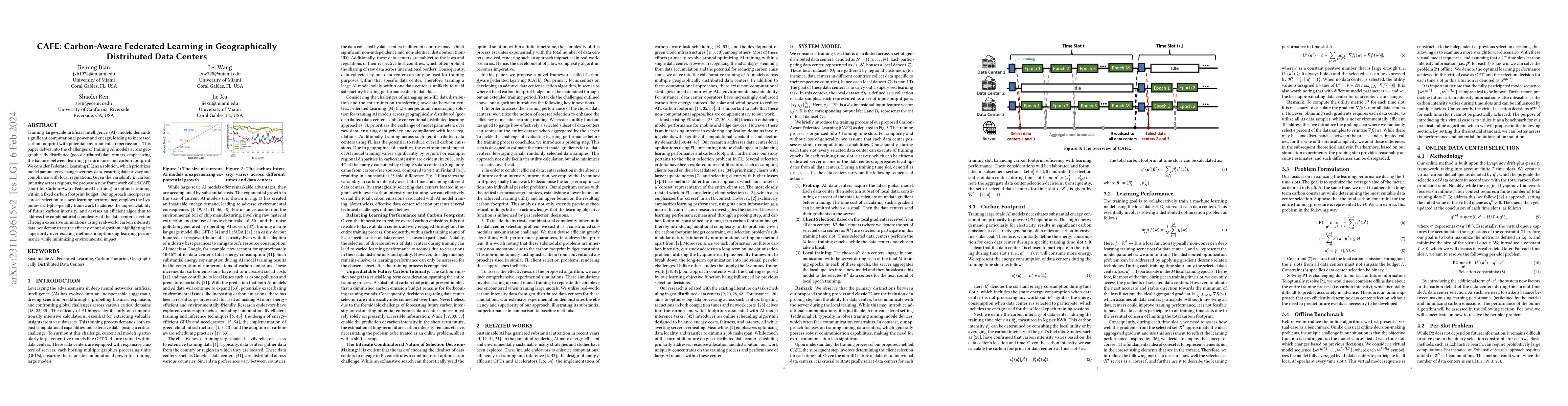 Thumbnail for CAFE: Carbon-Aware Federated Learning in Geographically Distributed Data
  Centers