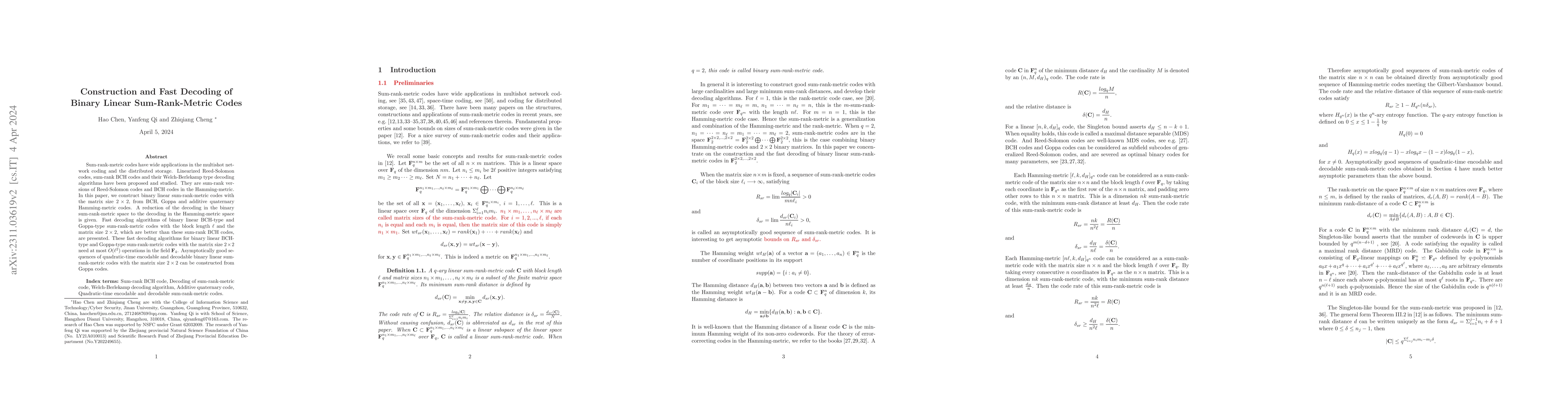 Thumbnail for Construction and Fast Decoding of Binary Linear Sum-Rank-Metric Codes