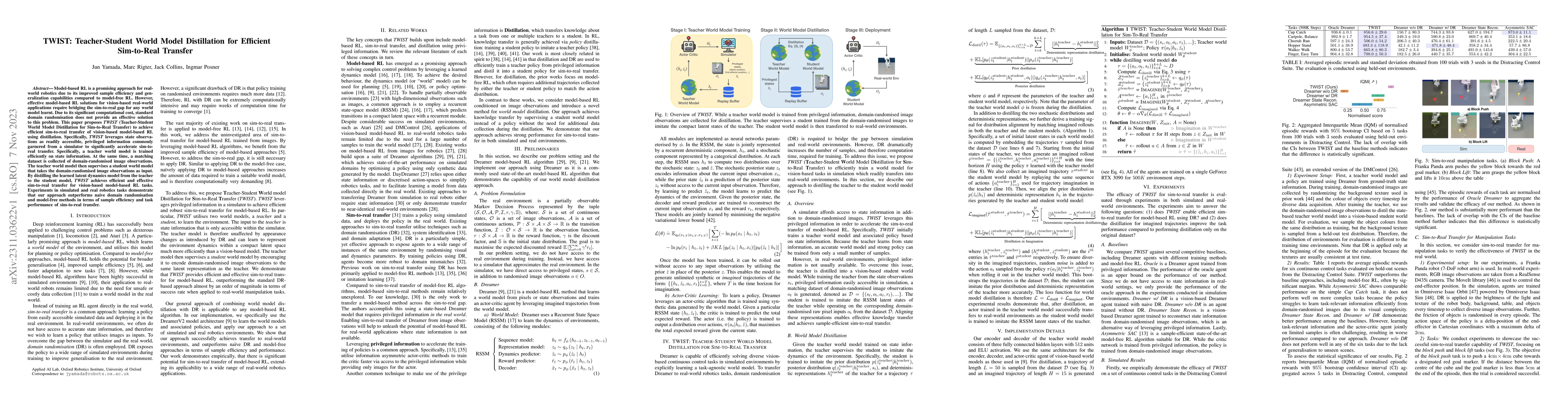 Thumbnail for TWIST: Teacher-Student World Model Distillation for Efficient
  Sim-to-Real Transfer