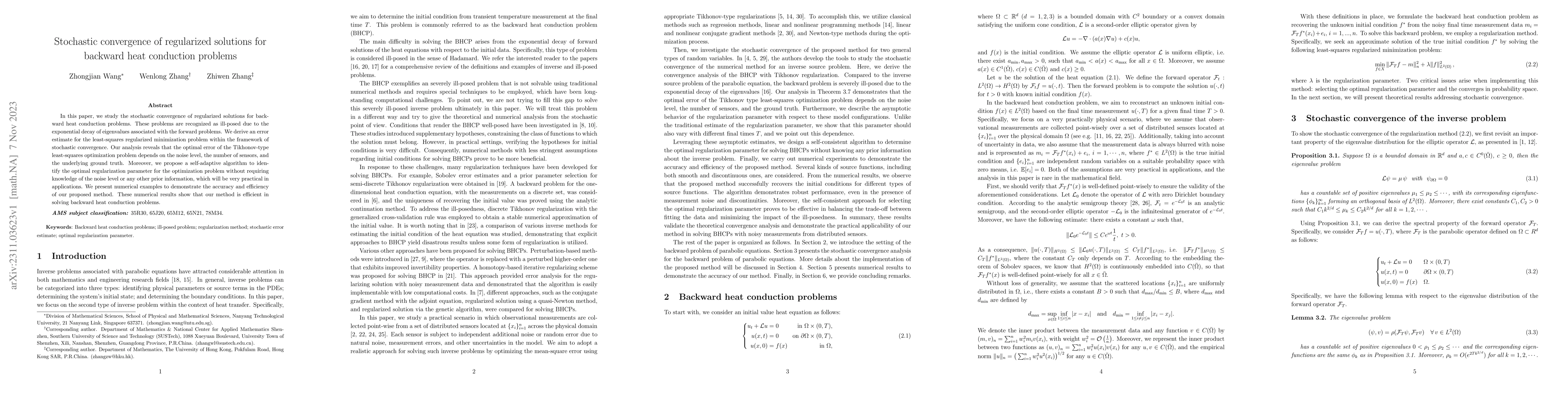 Thumbnail for Stochastic convergence of regularized solutions for backward heat
  conduction problems