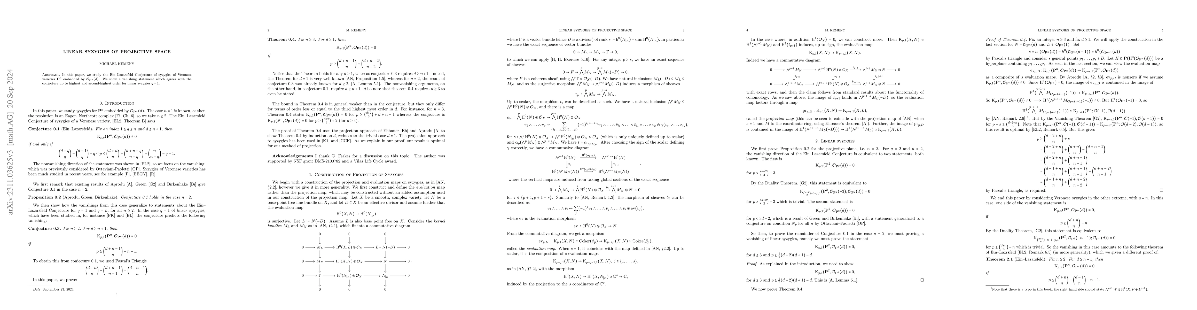 Thumbnail for Linear syzygies of projective space