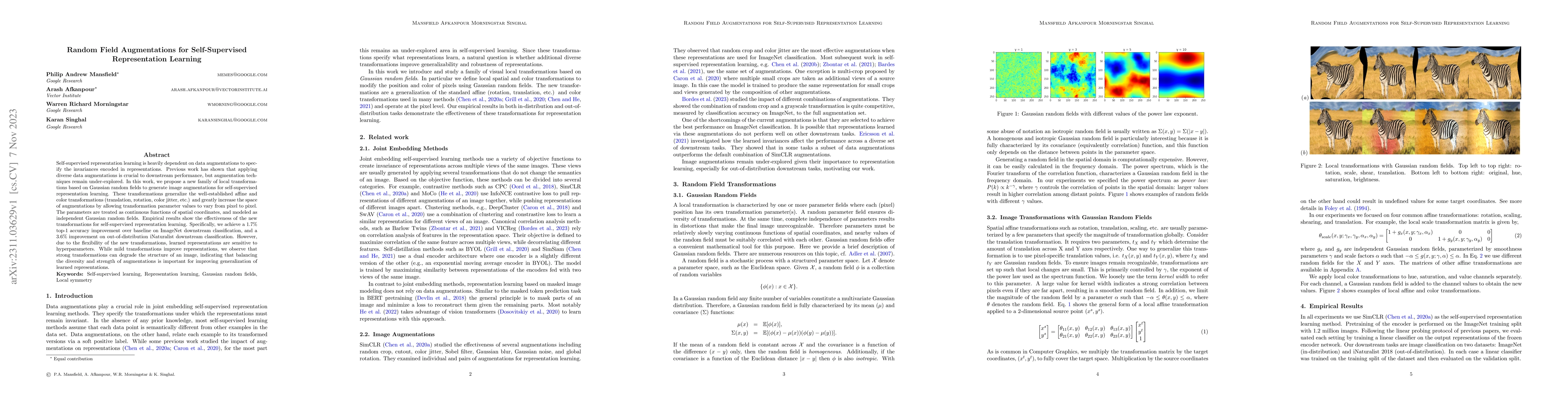 Thumbnail for Random Field Augmentations for Self-Supervised Representation Learning