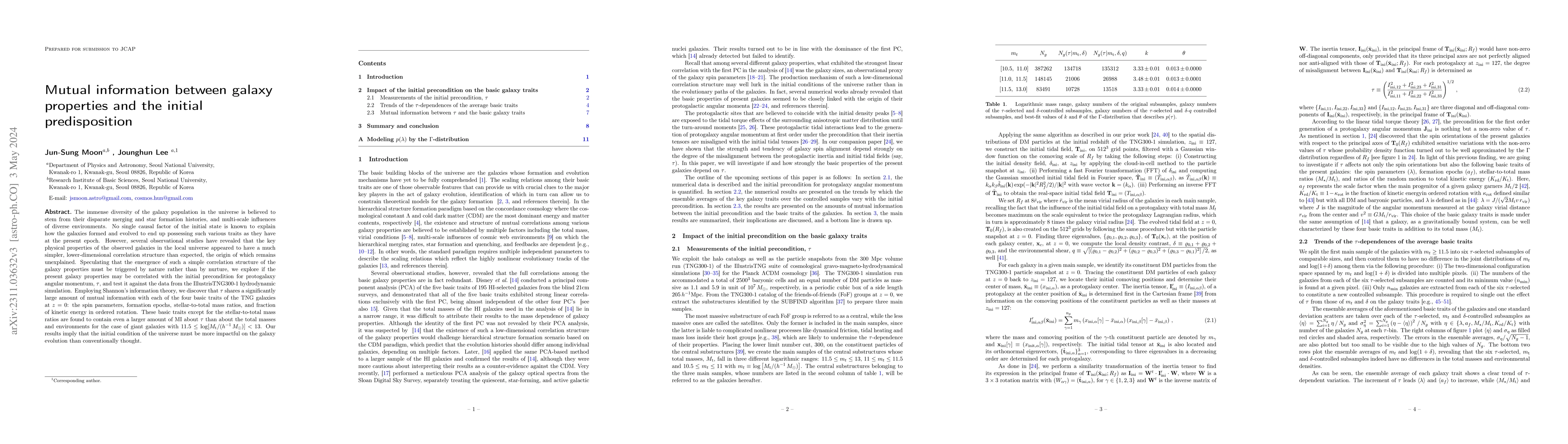 Thumbnail for Mutual information between galaxy properties and the initial
  predisposition