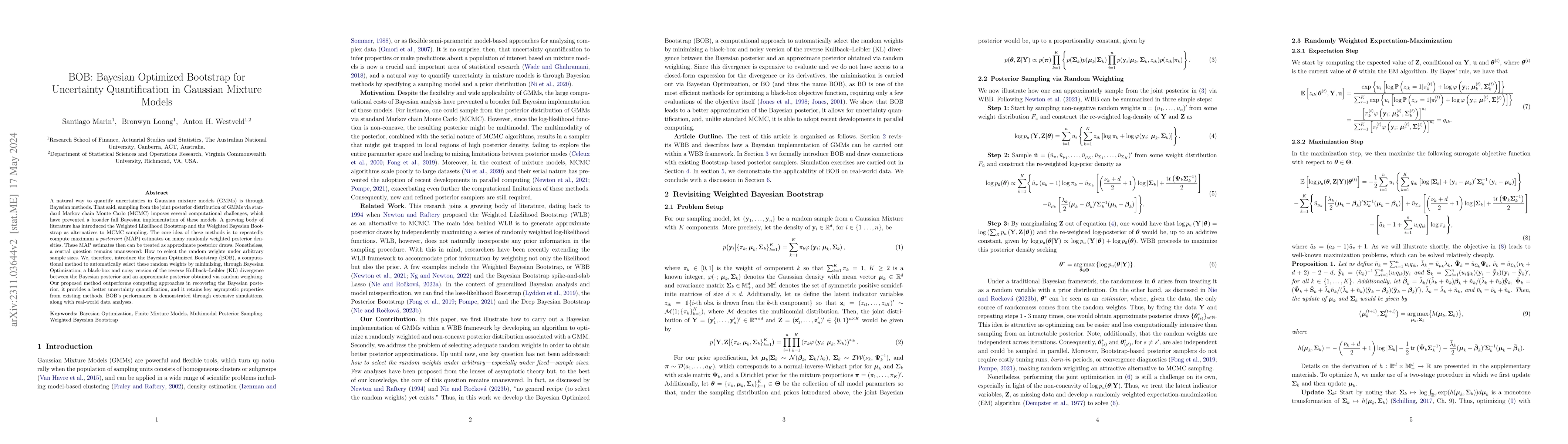 Thumbnail for BOB: Bayesian Optimized Bootstrap for Uncertainty Quantification in
  Gaussian Mixture Models