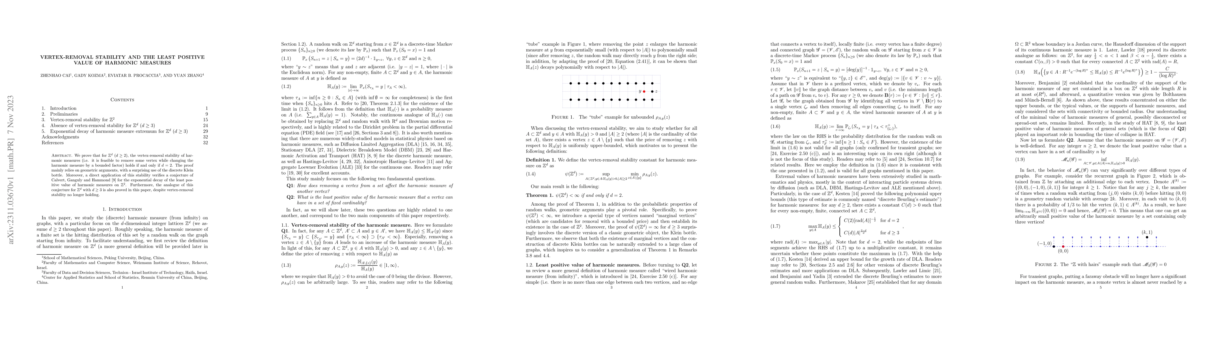 Thumbnail for Vertex-removal stability and the least positive value of harmonic
  measures