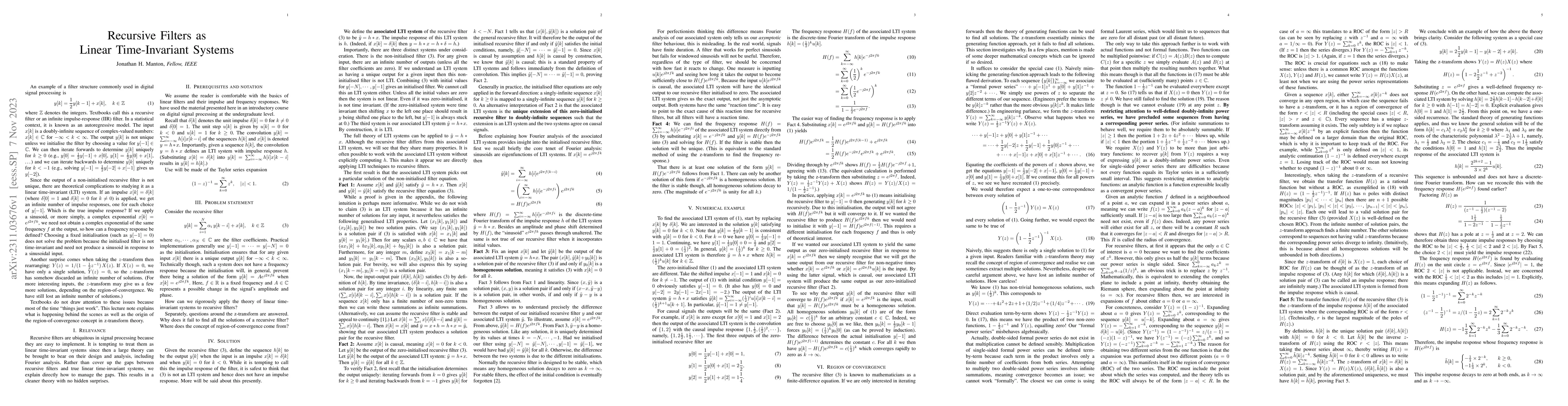 Thumbnail for Recursive Filters as Linear Time-Invariant Systems