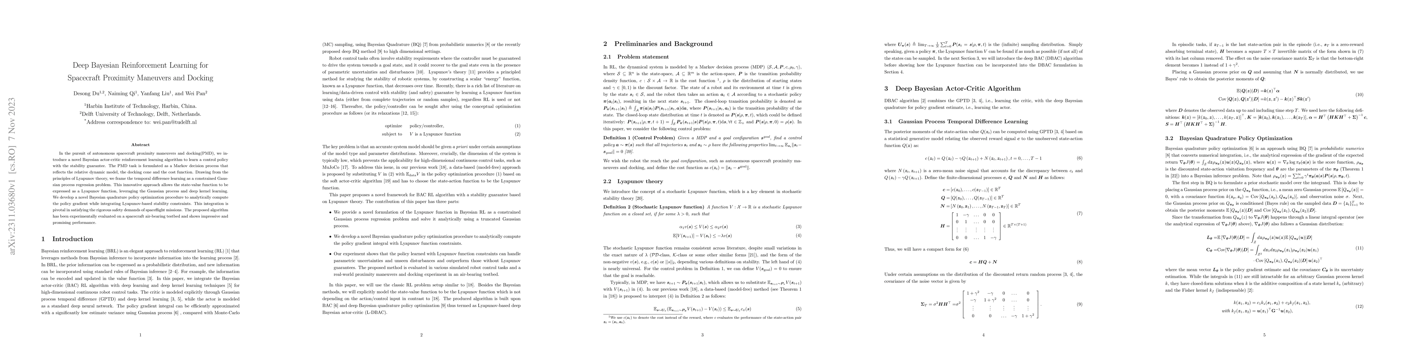 Thumbnail for Deep Bayesian Reinforcement Learning for Spacecraft Proximity Maneuvers
  and Docking