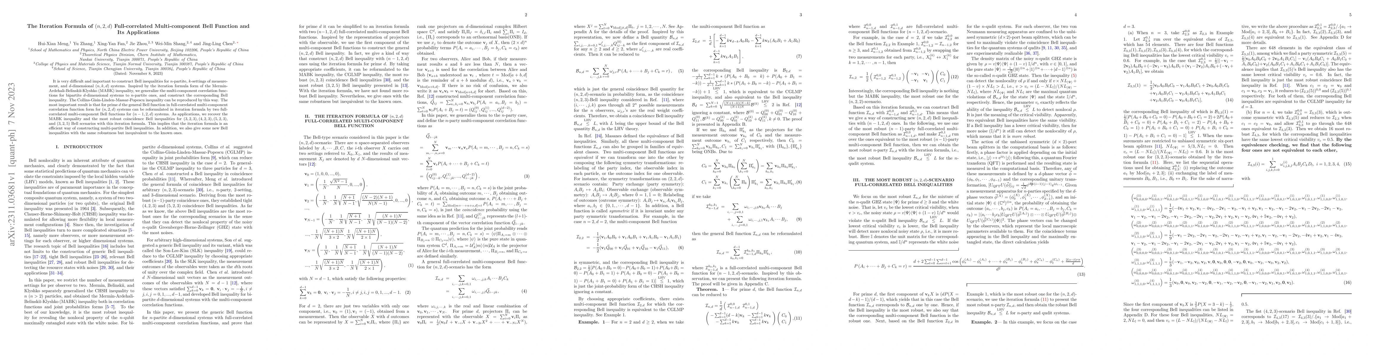Thumbnail for The Iteration Formula of (n,2,d) Full-correlated Multi-component Bell
  Function and Its Applications