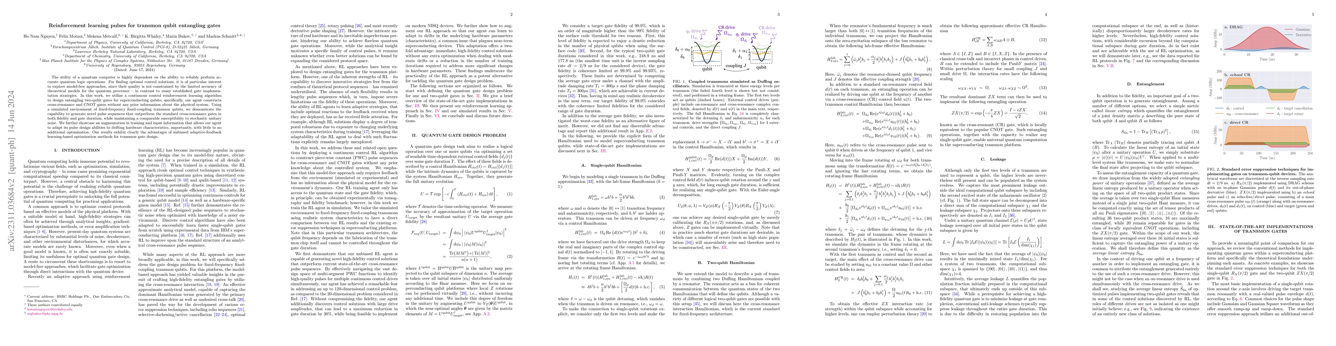 Thumbnail for Reinforcement learning pulses for transmon qubit entangling gates