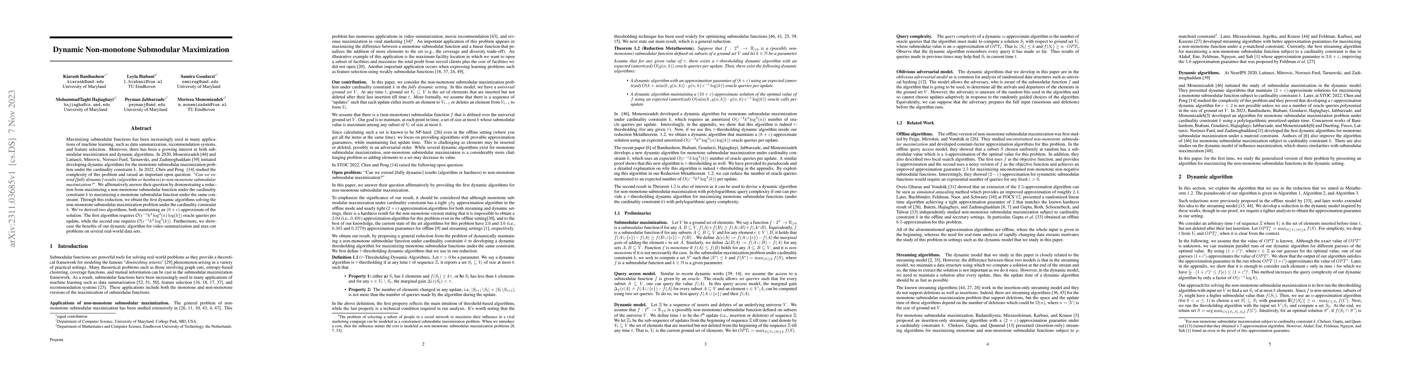Thumbnail for Dynamic Non-monotone Submodular Maximization