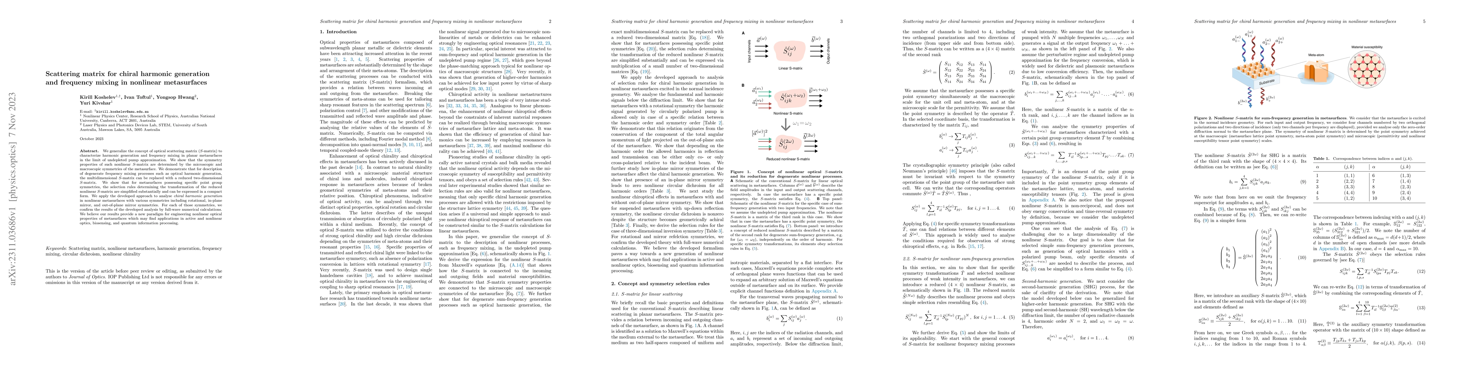 Thumbnail for Scattering matrix for chiral harmonic generation and frequency mixing in
  nonlinear metasurfaces