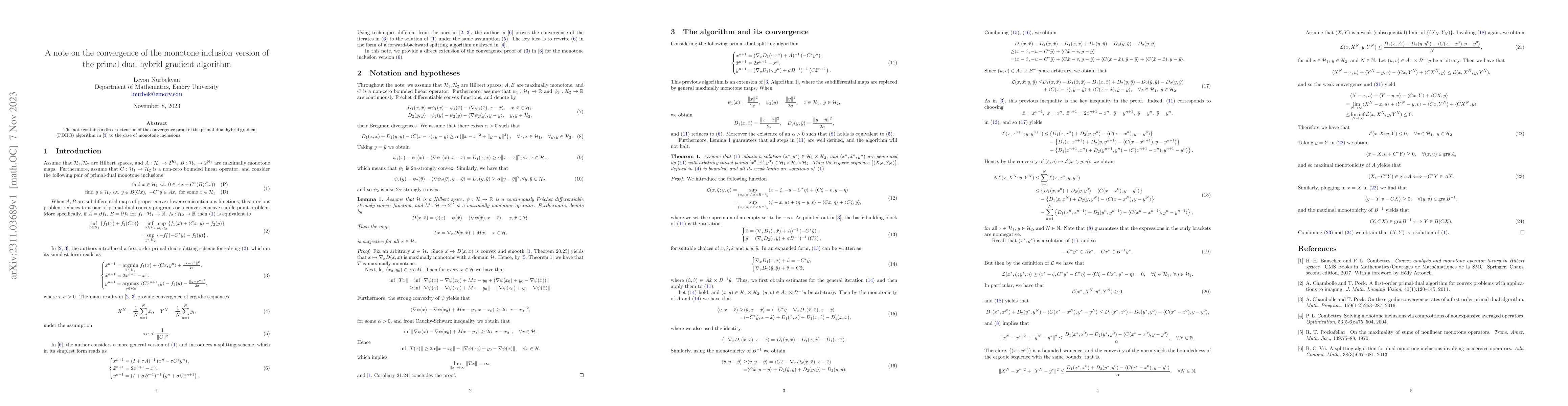 Thumbnail for A note on the convergence of the monotone inclusion version of the
  primal-dual hybrid gradient algorithm