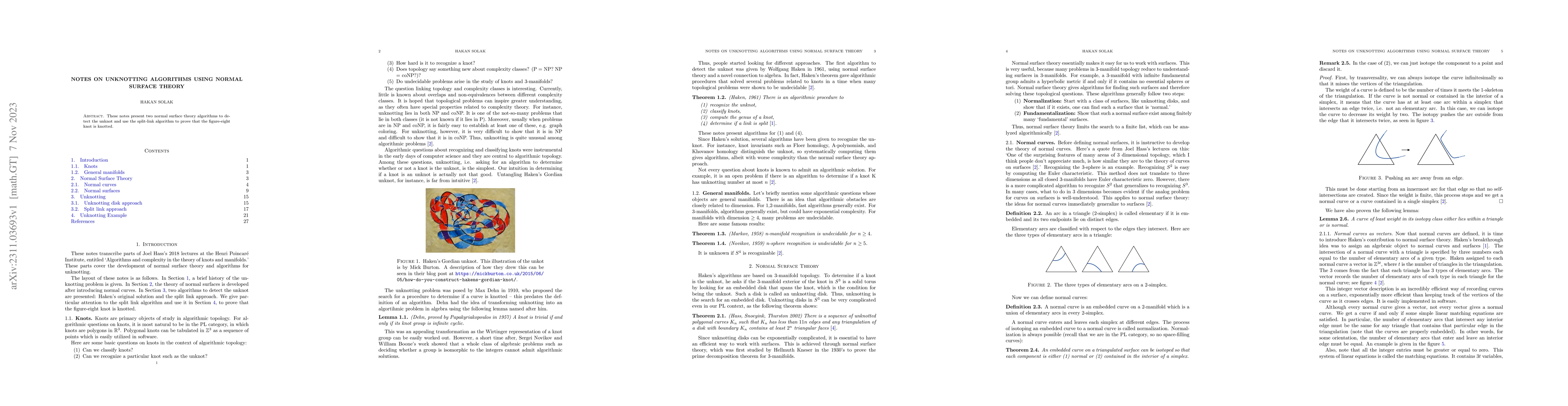 Thumbnail for Notes on unknotting algorithms using normal surface theory