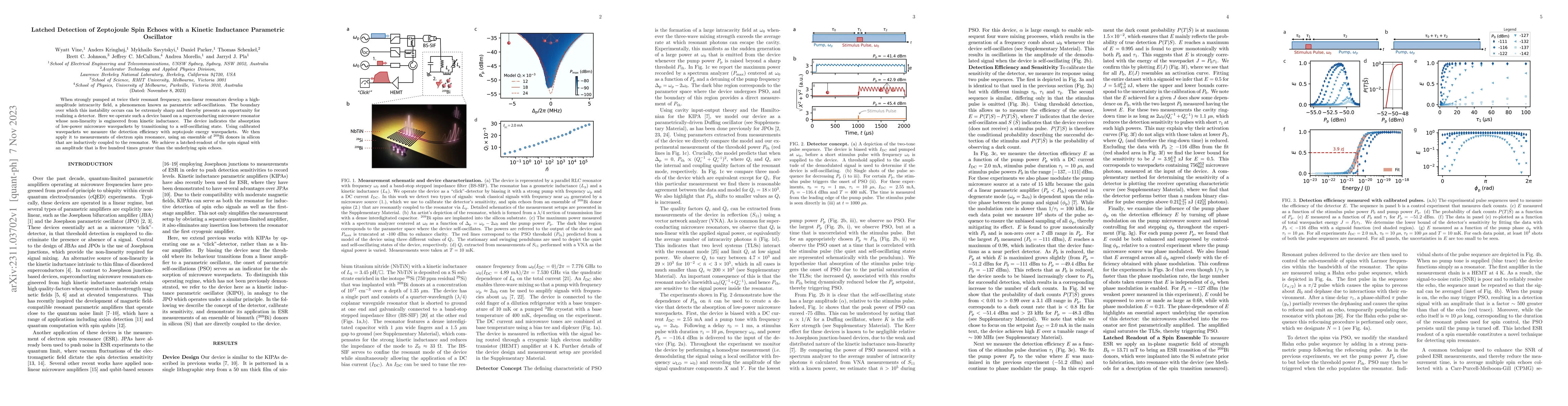 Thumbnail for Latched Detection of Zeptojoule Spin Echoes with a Kinetic Inductance
  Parametric Oscillator