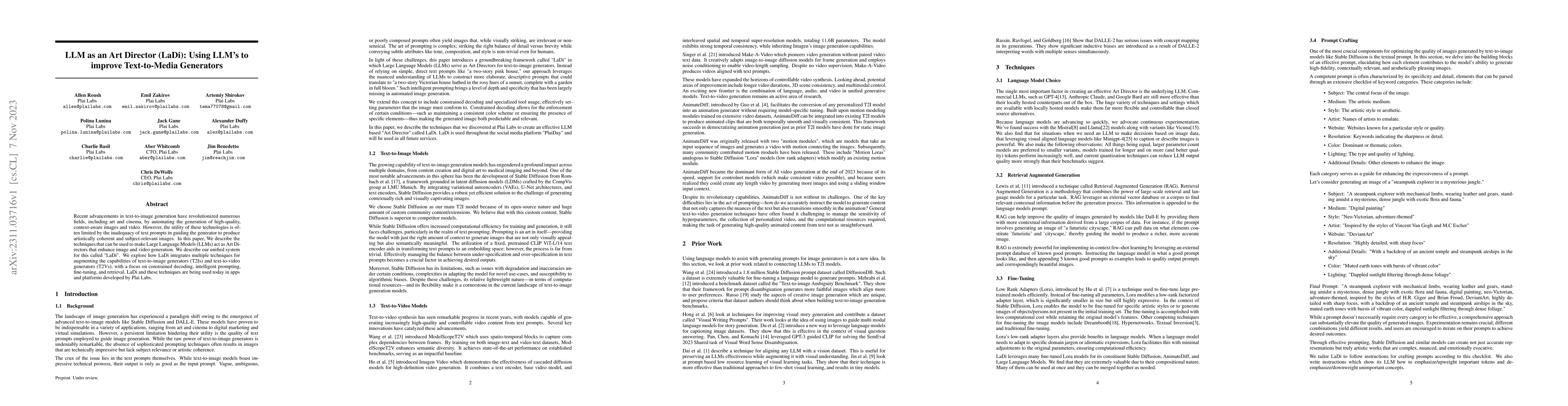 Thumbnail for LLM as an Art Director (LaDi): Using LLMs to improve Text-to-Media
  Generators