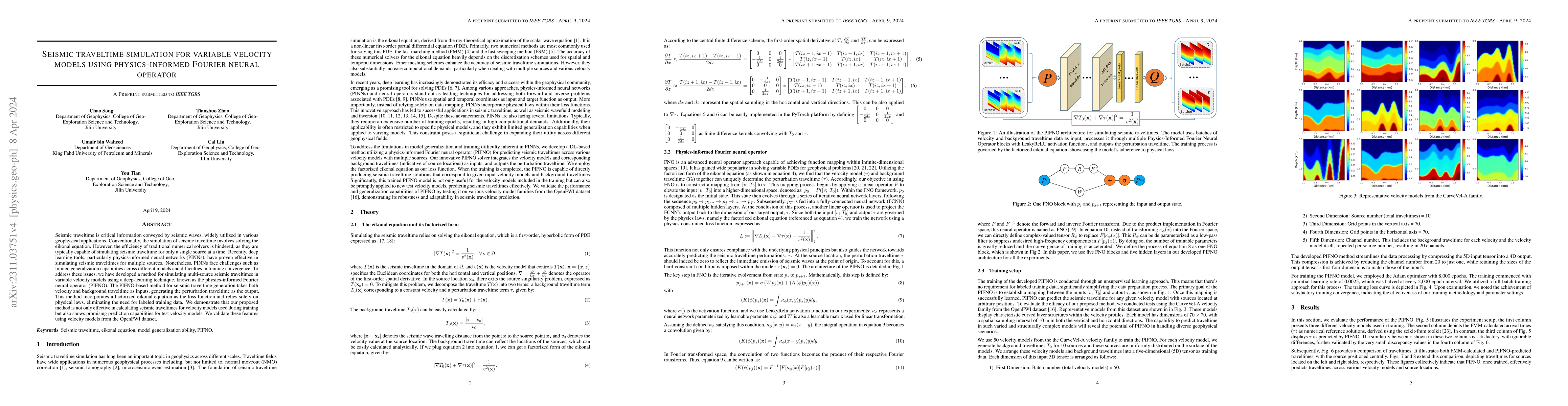 Thumbnail for Seismic traveltime simulation for variable velocity models using
  physics-informed Fourier neural operator