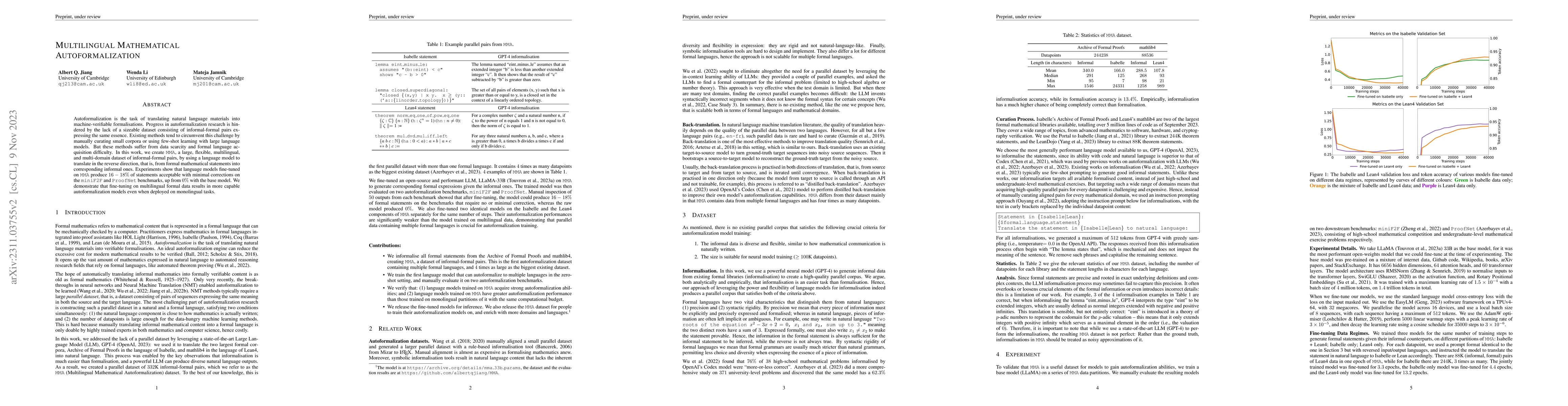 Thumbnail for Multilingual Mathematical Autoformalization