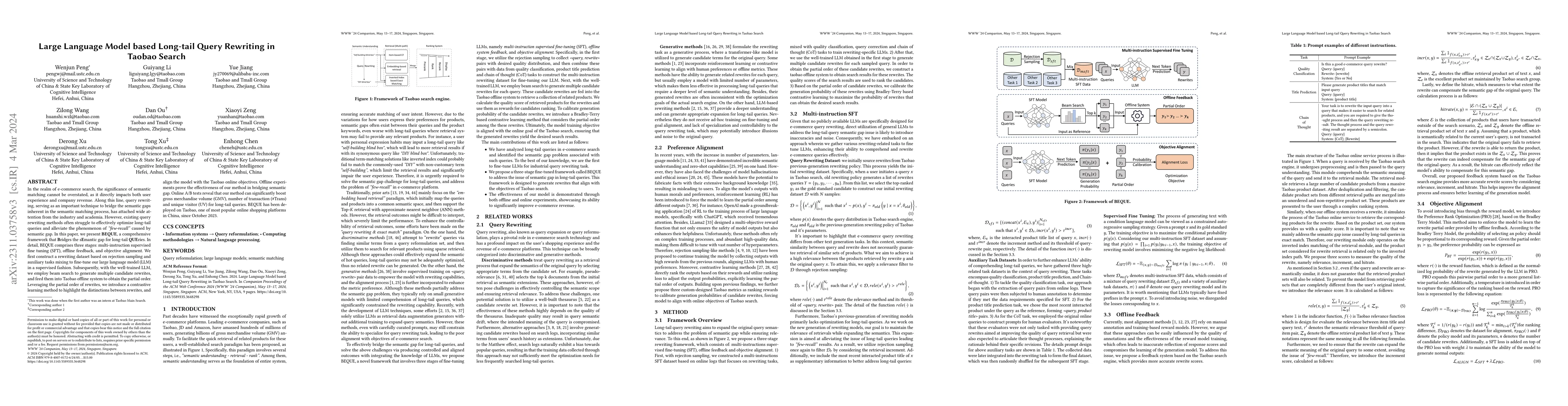 Thumbnail for Large Language Model based Long-tail Query Rewriting in Taobao Search