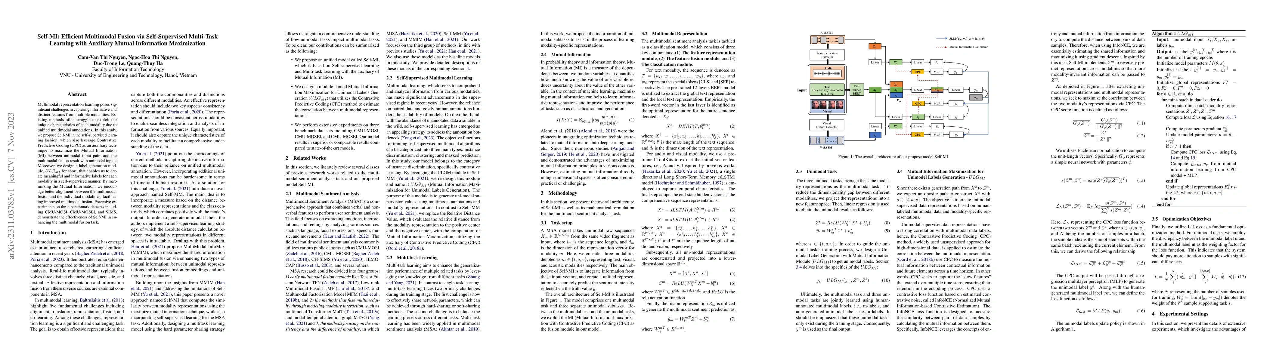 Thumbnail for Self-MI: Efficient Multimodal Fusion via Self-Supervised Multi-Task
  Learning with Auxiliary Mutual Information Maximization