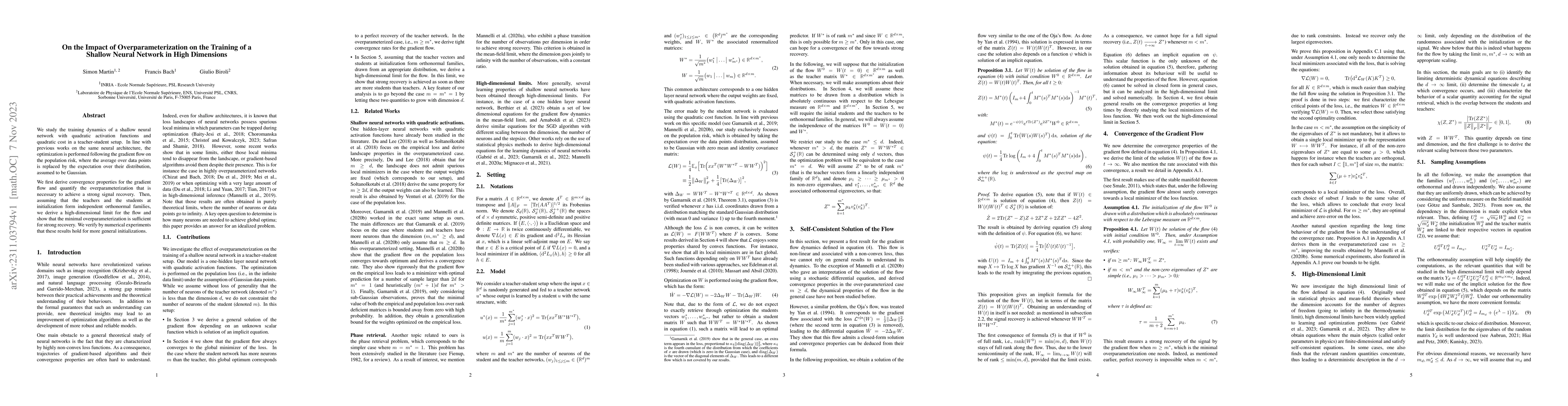 Thumbnail for On the Impact of Overparameterization on the Training of a Shallow
  Neural Network in High Dimensions