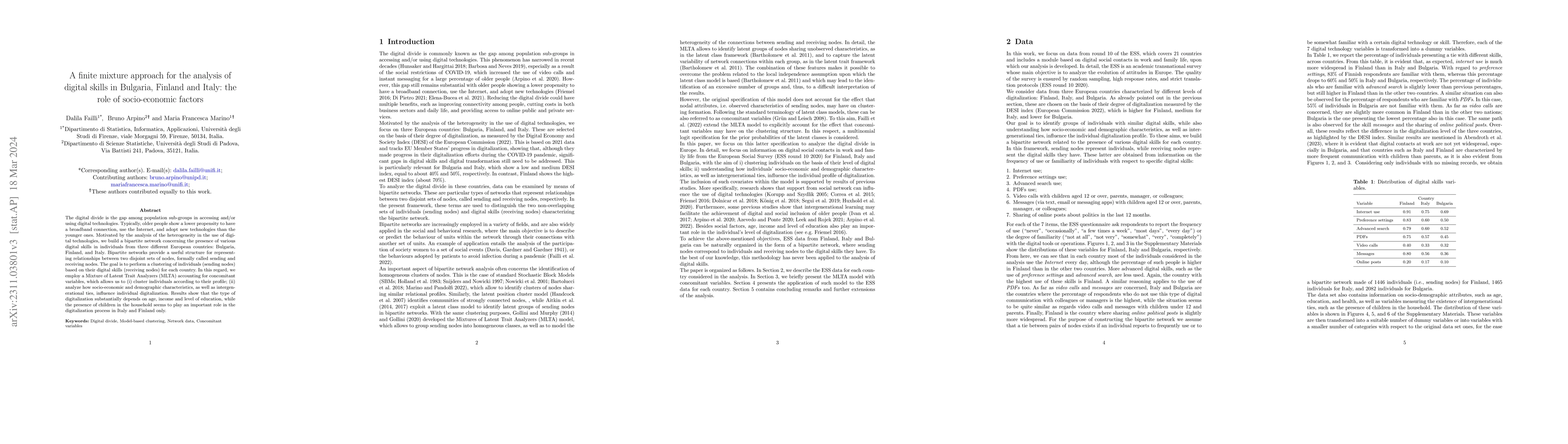 Thumbnail for A finite mixture approach for the analysis of digital skills in Finland,
  Italy and Bulgaria: the role of socio-economic factors