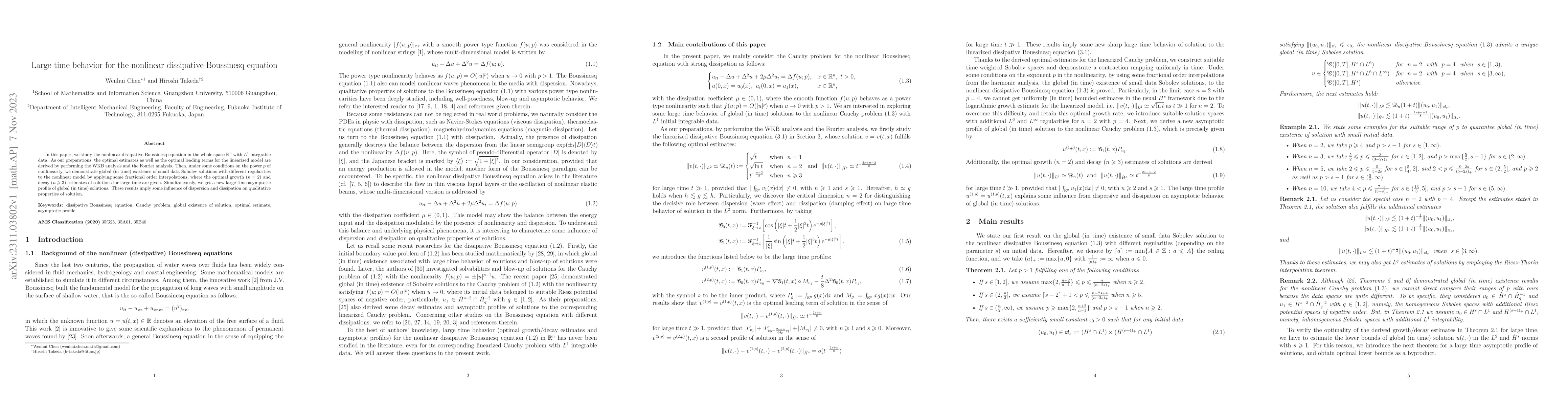 Thumbnail for Large time behavior for the nonlinear dissipative Boussinesq equation