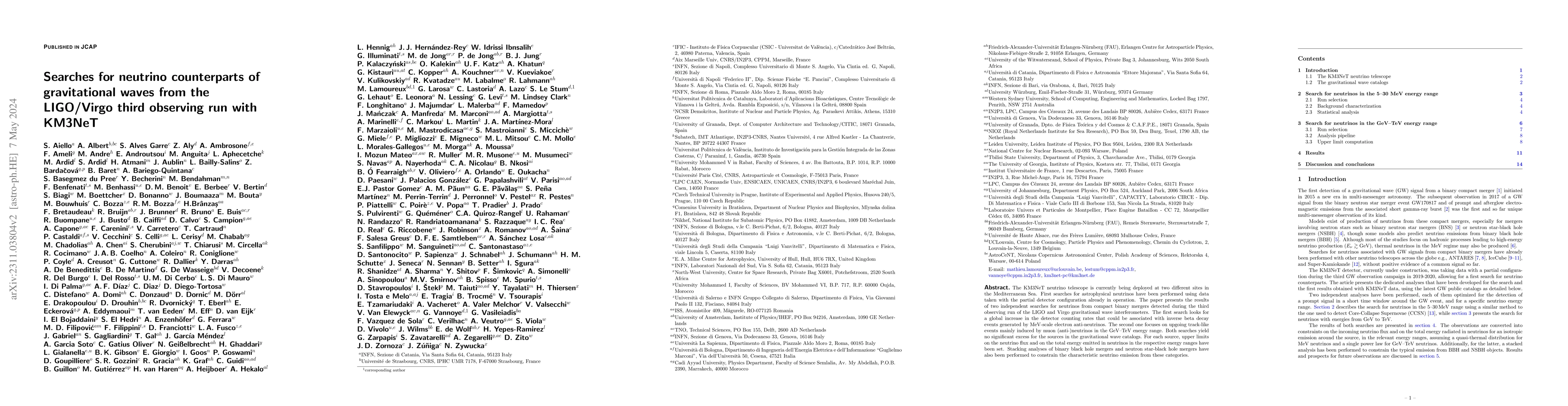 Thumbnail for Searches for neutrino counterparts of gravitational waves from the
  LIGO/Virgo third observing run with KM3NeT