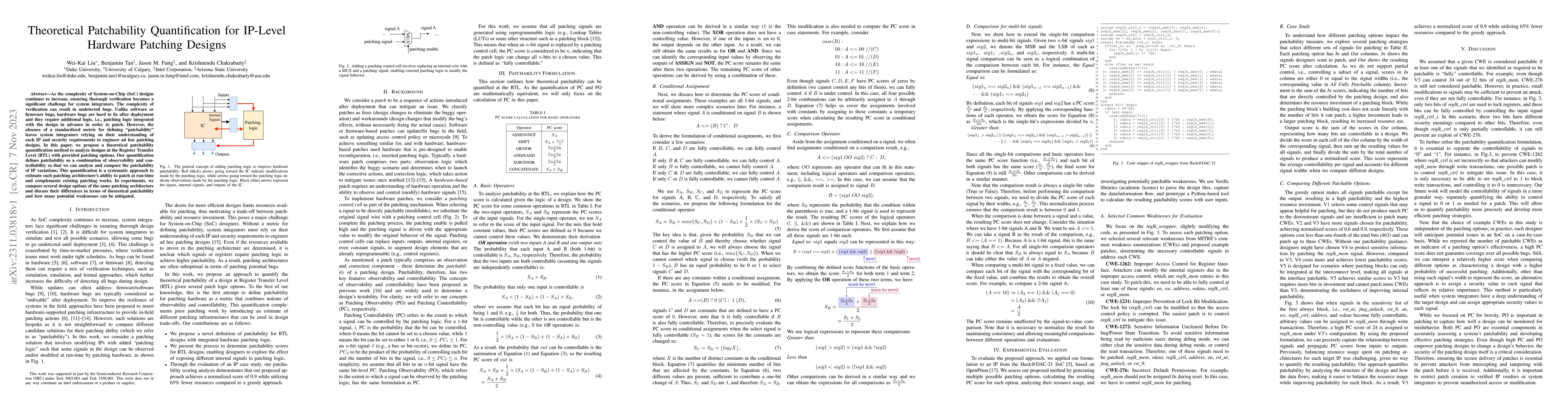 Thumbnail for Theoretical Patchability Quantification for IP-Level Hardware Patching
  Designs
