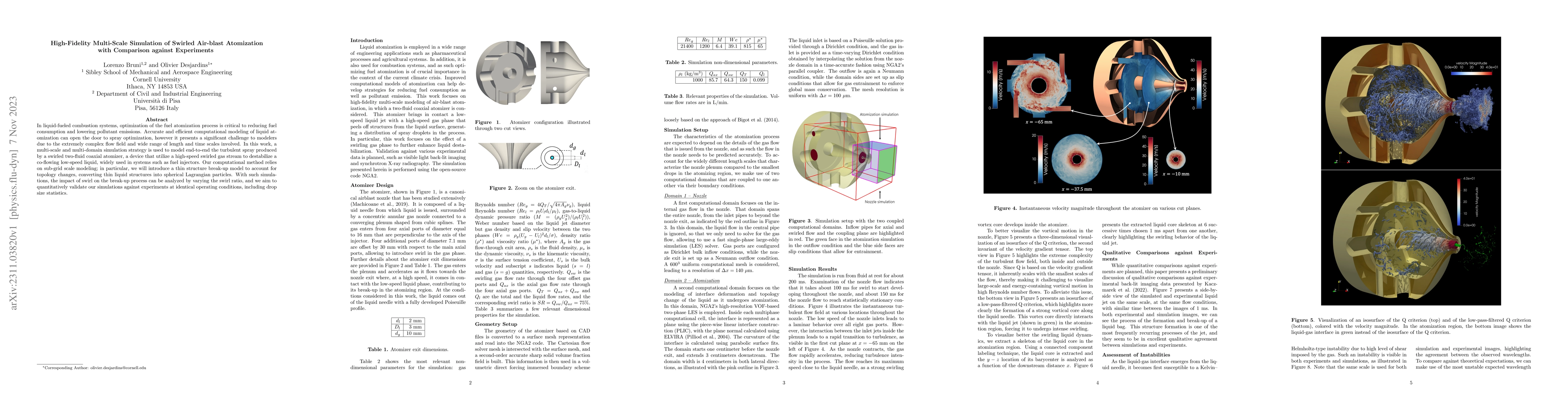 Thumbnail for High-Fidelity Multi-Scale Simulation of Swirled Air-blast Atomization
  with Comparison against Experiments