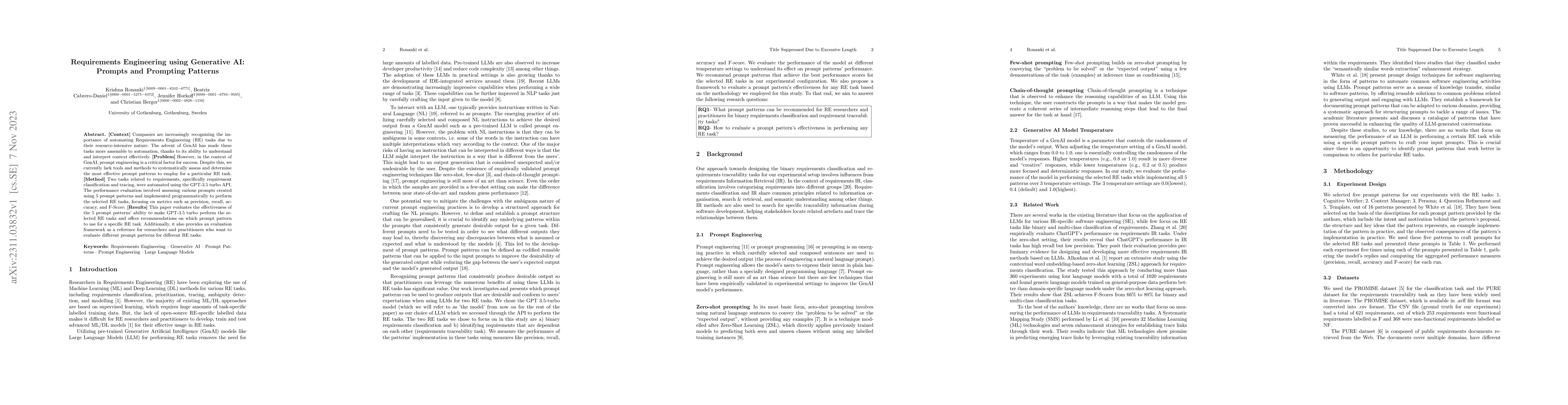 Thumbnail for Requirements Engineering using Generative AI: Prompts and Prompting
  Patterns