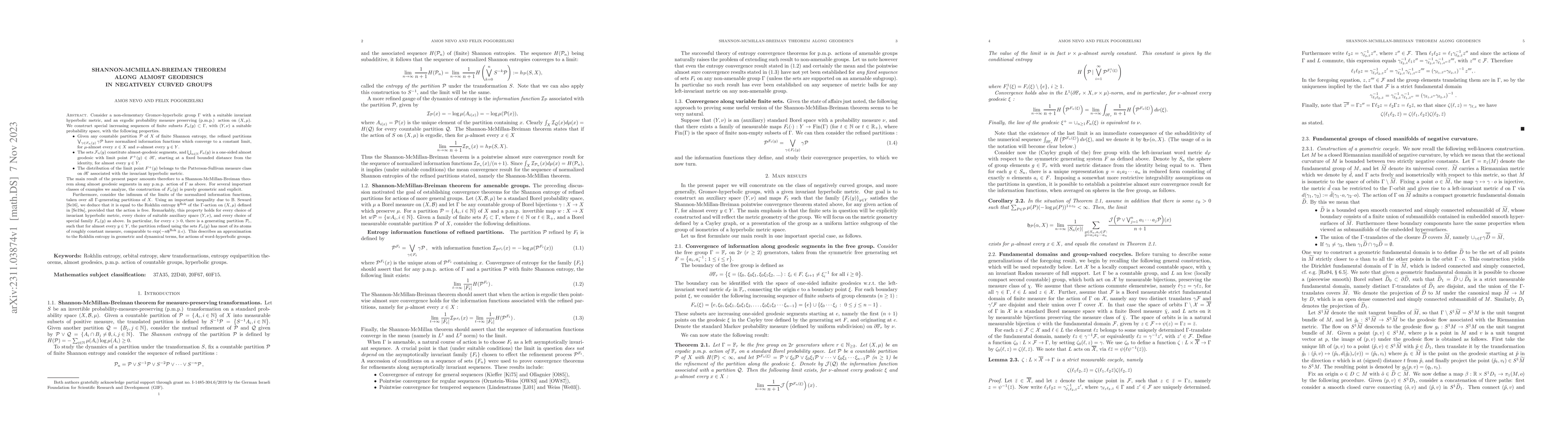 Thumbnail for Shannon-McMillan-Breiman theorem along almost geodesics in negatively
  curved groups